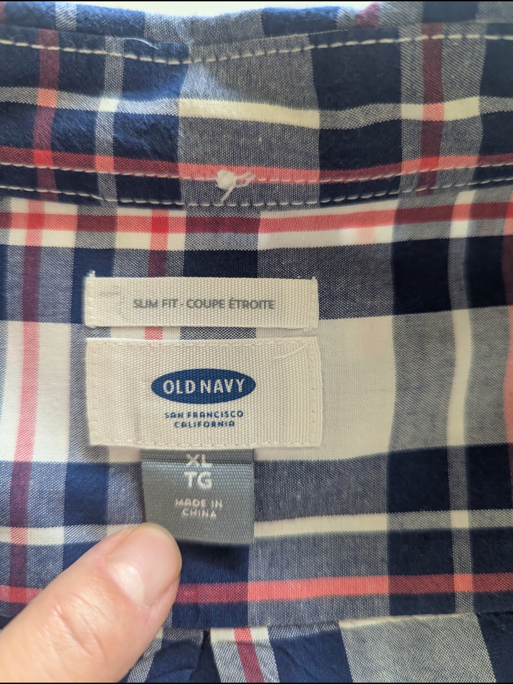 Old Navy Men's Blue and Red Plaid Button-Down Shirt